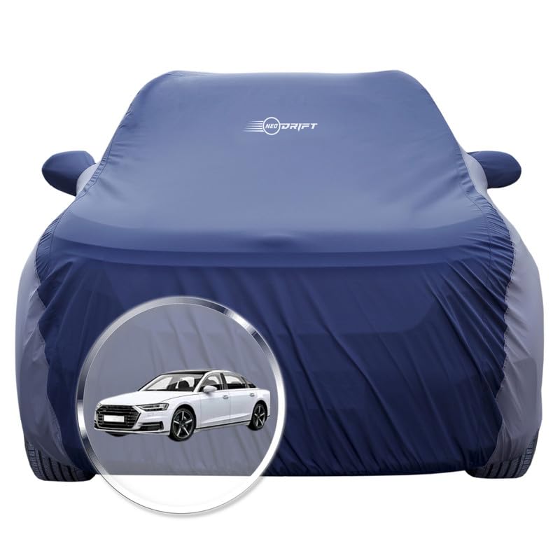 Image of NEODRIFT 'SuperTech' Car Cover for Audi A8 (100% Water-Resistant, All Weather Protection, Tailored Fit, Multi-Layered & Breathable Fabric) (Colour: Blue+L.Grey)