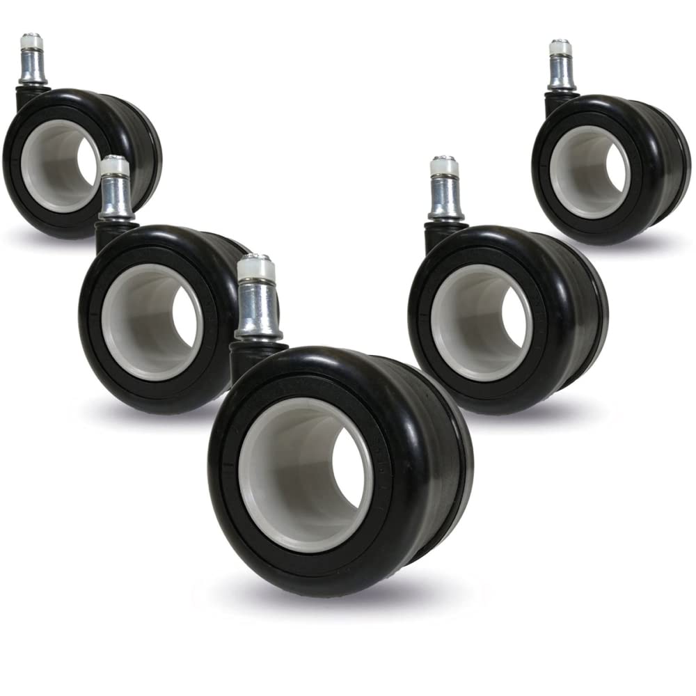 Carpet Floor Castors Ring Chair Castors Set of 5 Diameter 65 mm – Diameter 11 mm x 22 mm Pins – Braked – Tested Safety Double Wheels with Thread Protection