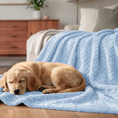 Image of Exclusivo Mezcla Light Blue Fleece King Size Blanket for Bed, 90x104 Inches Soft Cozy 3D Decorative Jacquard Flannel Blankets, Lightweight Fuzzy Plush Warm Blankets for All Seasons