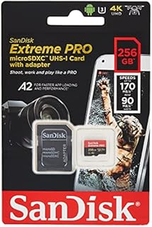 SanDisk Extreme Pro 256 GB microSDXC Memory Card + SD Adapter with A2 App Performance + Rescue Pro Deluxe 170 MB/s Class 10, UHS-I, U3, V30