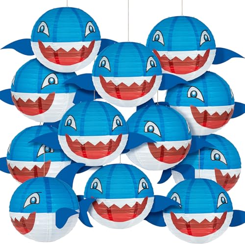 Décoration de fête nautique avec lanterne en papier requin et lampion suspendu d'été - 18 pcs