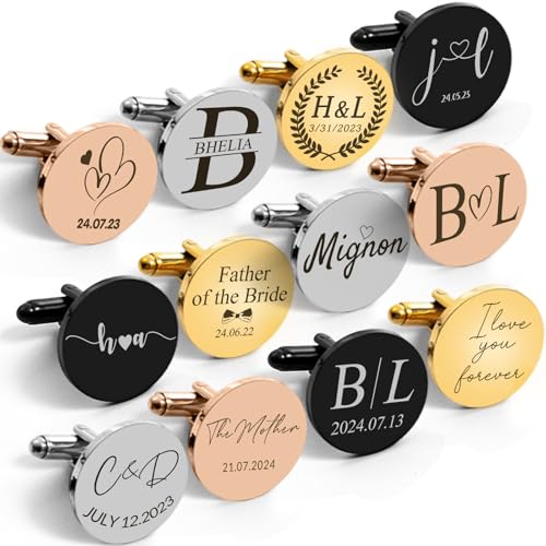 Custom Cufflinks for Men Personalized Engraved Cufflinks Tie Clip Set with Wood Box Customized Name Initials Cuff Link Gift for Wedding Grooms Father Business4