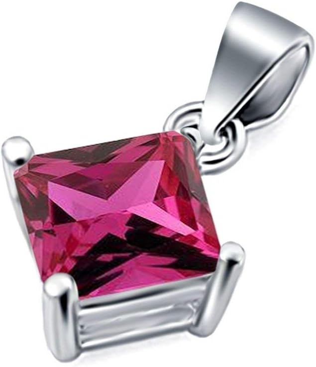 Blue Apple Co. Solitaire Pendant for Necklace Princess Cut Square Simulated Cubic Zirconia 925 Sterling Silver