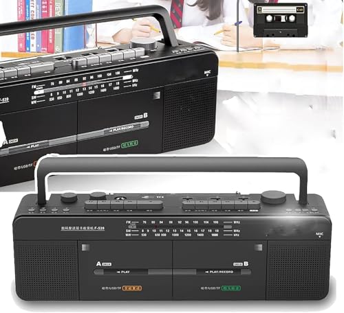 Grabadora de cassette, radio AM/FM clásica, cubierta de casete doble, reproductor de tarjetas MP3/USB/TF, grabación de una tecla para los amantes de la música