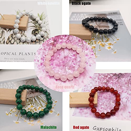 SONNYX 1-8 PCS 10mm Natural Stone Semi-Precious Gemstones Beaded Bracelets for Men Women Crystal Stretch Beaded Bracelet Unisex 7