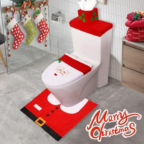 3 PCS Christmas Bathroom Sets Christmas Toilet Seat Cover