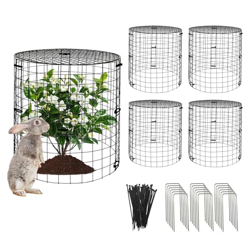 5 Packs Garden Plant Protectors from Animals,Metal Plant Cage Chicken Wire Cloche with Ground Stakes and Nylon Tie,Garden Plant Protectors for Flower Vegetable to Keep Animals Out-11.8'x 12.6'