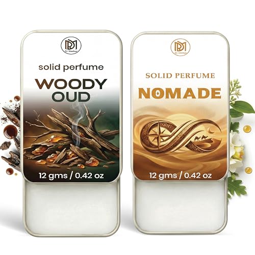 Image of Dr.Mashur Solid Perfume |Nomade&Woody oud Alcohol Free Wax Perfume Balm, Long Lasting | Pocket Tin 12g, Pack Of 2| Non Greasy Smooth Glide, Travel Friendly Men And Women