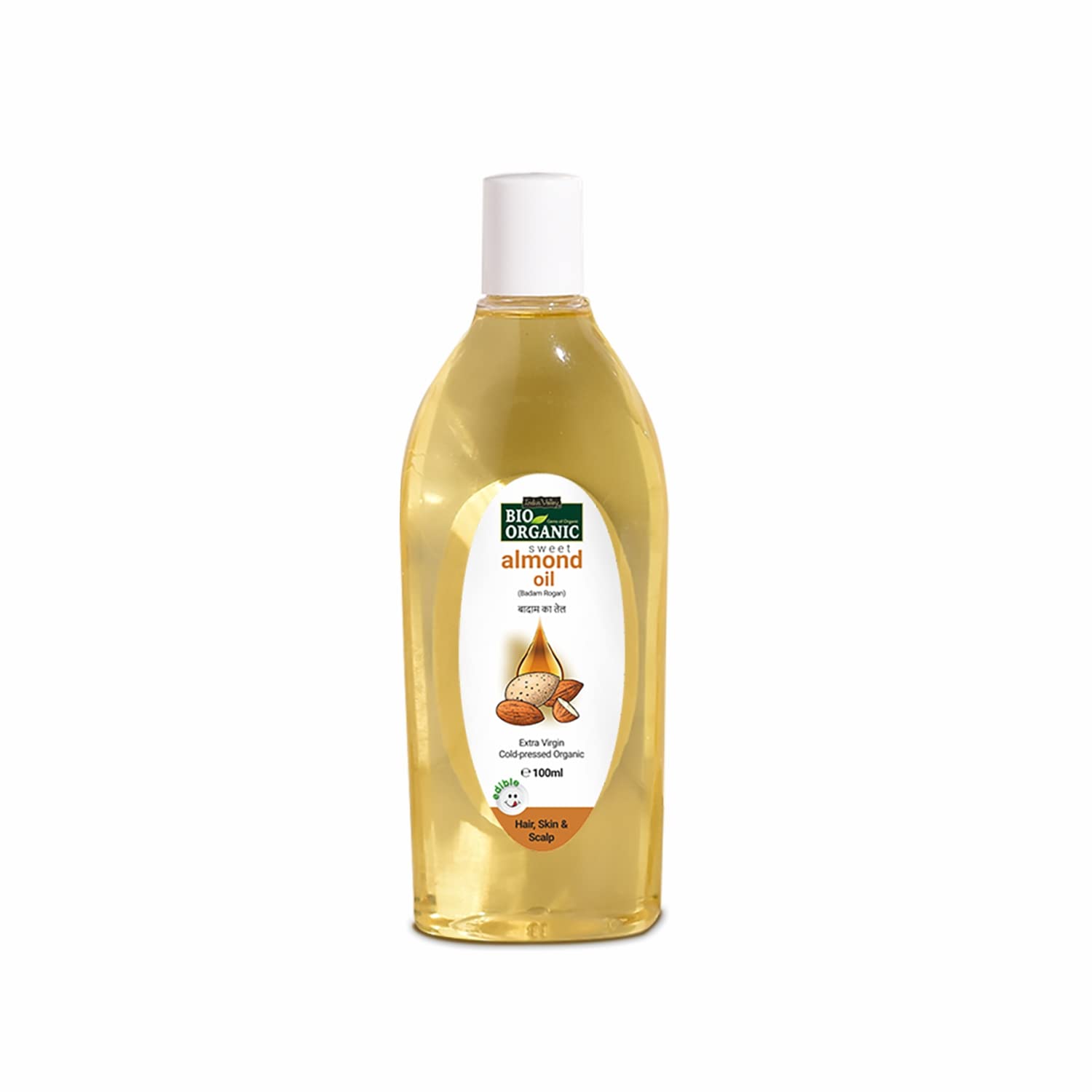 Bio Organic Roghan Badam Sweet Almond Oil 100% Organic And Cold-Pressed For Hair & Skin (No Mineral Oil & Sulphate) Safe For Babies (100 Ml (Pack Of 1) Yellow)