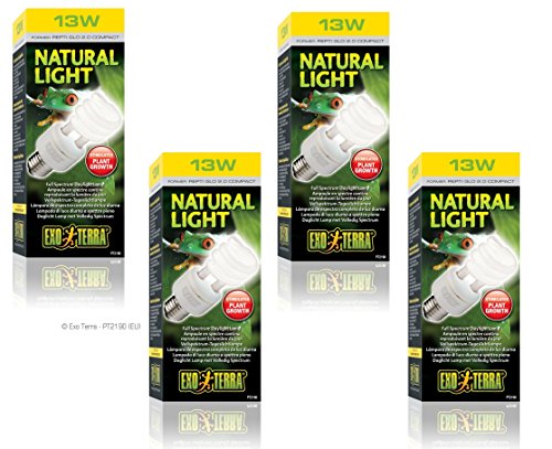 (4 Pack) Exo-Terra Repti-Glo 2.0, Full Spectrum Terrarium Lamp, Compact Fluorescent, 13 Watt #TOP9