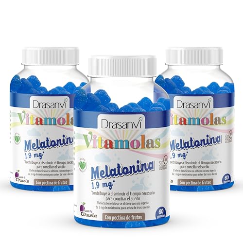 DRASANVI gominolas de Melatonina | Ayudan a dormir | Sueño de Calidad | 1,9mg de melatonina cada una |Vegano | Sabor Ciruela | 3x 60 Gominolas para dormir