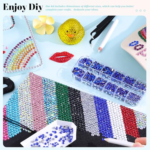 Image of 6100Pcs Royal Blue Rhinestones for Crafting with 2Pcs 10ml B7000 Jewelry Glue, 1 Box Flatback Crystals Diamond for Bedazzling Crafts DIY Nail Art Resin Gems for Clothing Shoes