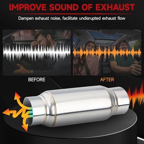 Image of LCGP 3 inch Inlet Universal Resonator, 3 inch Outlet 12 inch Overall Length Stainless Steel Performance Muffler, Polished, Straight Through Design, Deep Tone 2pcs