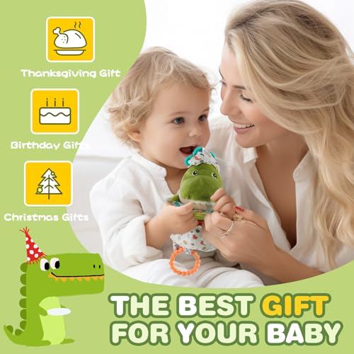 Image of Jollybaby Baby Musical Pull String Hanging Toy for Stroller Car Seat Crib Play Gym, Plush Stuffed Dinasour Toy for Carseat with Music Teether Crinkle Paper, Sensory Toy for 0-6-12-18 Months Baby Gift
