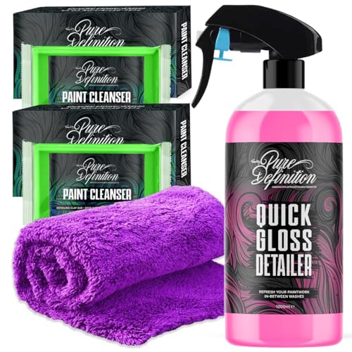 Pure Definition Car Clay Bar Kit, Fine Grade Claybar Block & Detail Lube Spray, Auto Detailing (1000ml + 2 x 100g Clay + Towel) option