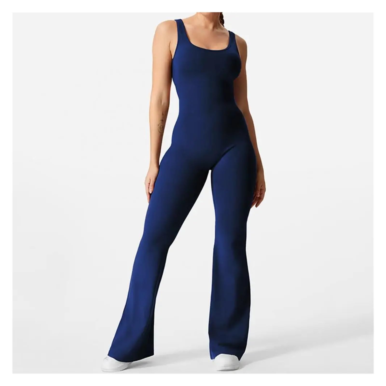 Body De Yoga con Espalda Descubierta Mono Deportivo Elegante sin Mangas con Cintura levantada y Dobladillo Acampanado for Mujer, Estilo melocotón, for Verano para Yoga Gimnasio(Black,XL)