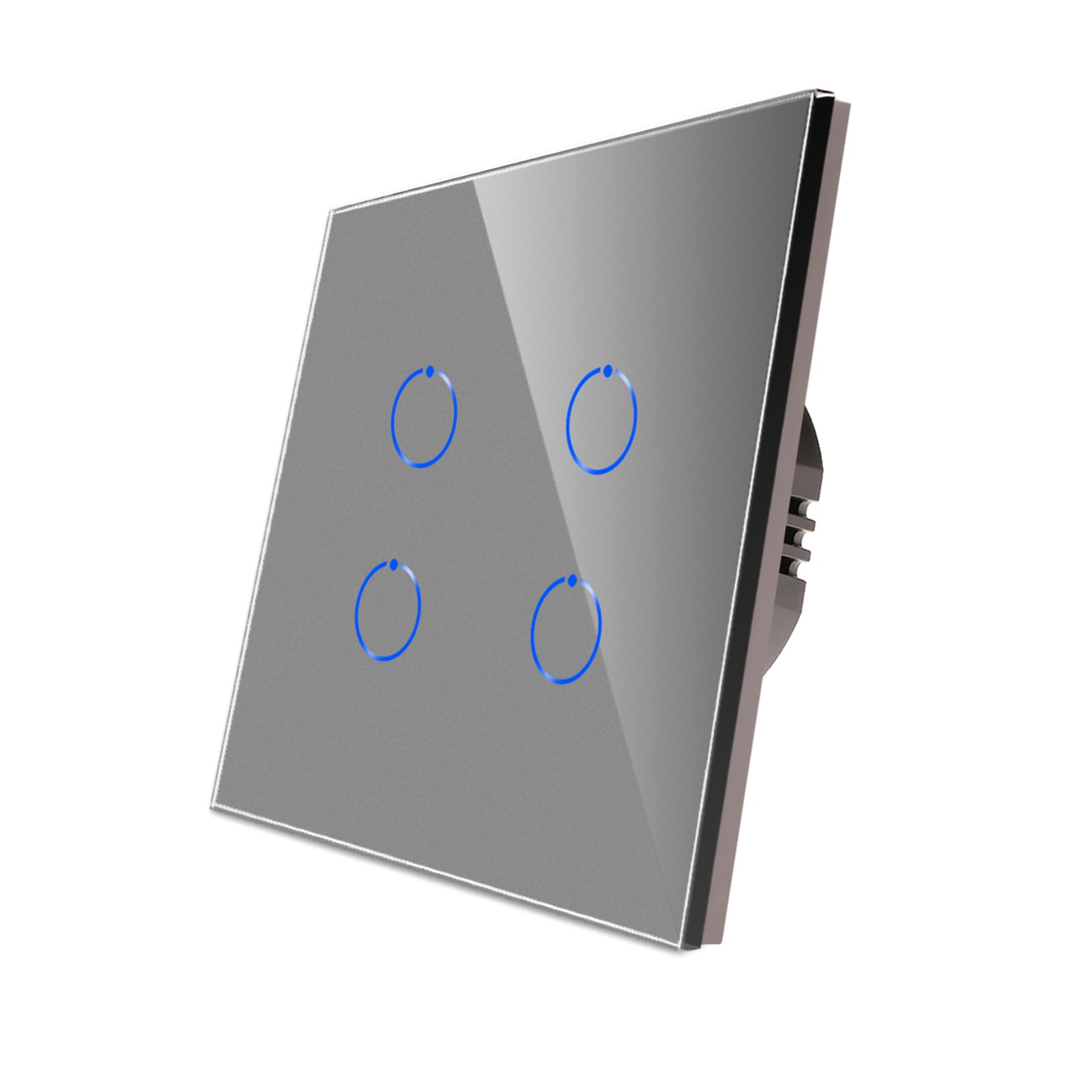 CNBINGO Touch Light Switch, Grey Light Switch, Tempered Glass Panel with LED Backlight, No Neutral Wire Required, 4-Gang 1-Way, AC 240V 500W/Gang