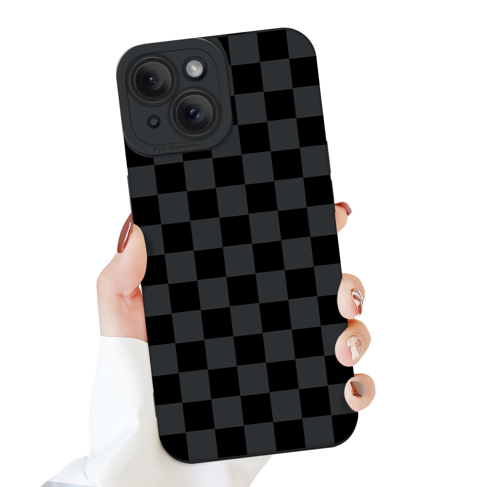 Newseego for iPhone 15 Case, Cute Luxury Black Lattice Checker Pattern Design Case for Girls Women Men Soft TPU Bumper Anti-Scratch Shockproof Full