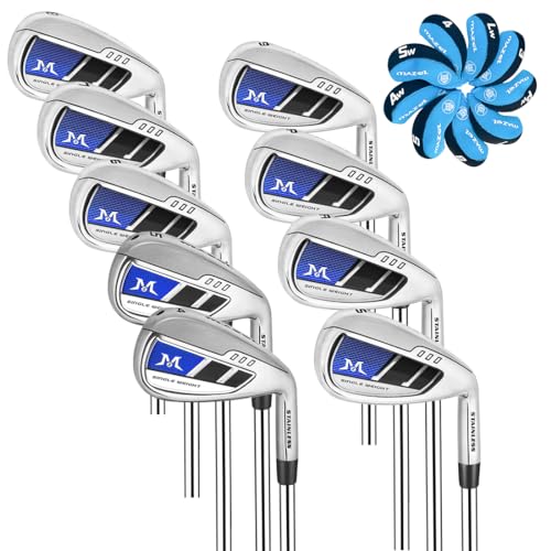 MAZEL ST-007 Golf Irons Set of 9 Right Hand, One Length Iron 4,5,6,7,8,9,P,A,S 37.5 Inch Single Length Iron Club Set for Men Headcover Included (Silver Single Length 9 Pieces)