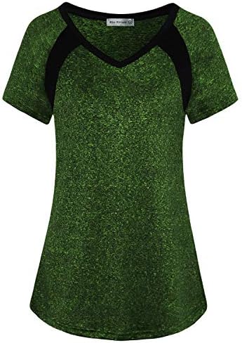 MISS FORTUNE Exercise Shirts for Women Short Sleeve，Ladies Gym Top Green V-Neck T-Shirt Juniors Trendy Activewear,Green L