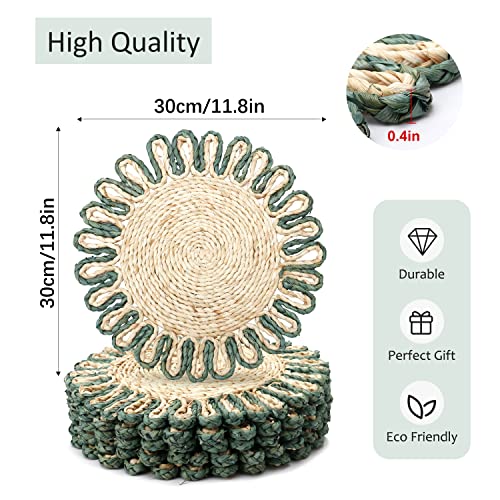 Gfware Round Woven Placemats Set Of 6 Washable 11.8In Round Corn Husk Placemat Non-Slip Heat Resistant Table Mats For Kitchen Dining Table Restaurant Farmhouse Decoration Green #TOP2