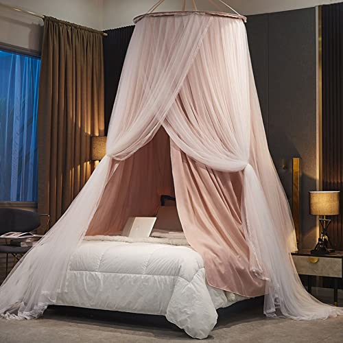 KLUFO Rideau de lit à baldaquin pour Filles et Adultes, Luxueux Rideaux de lit à Double Couche Auvents Filet, moustiquaire de rêve, Dentelle de Princesse à dôme Rond