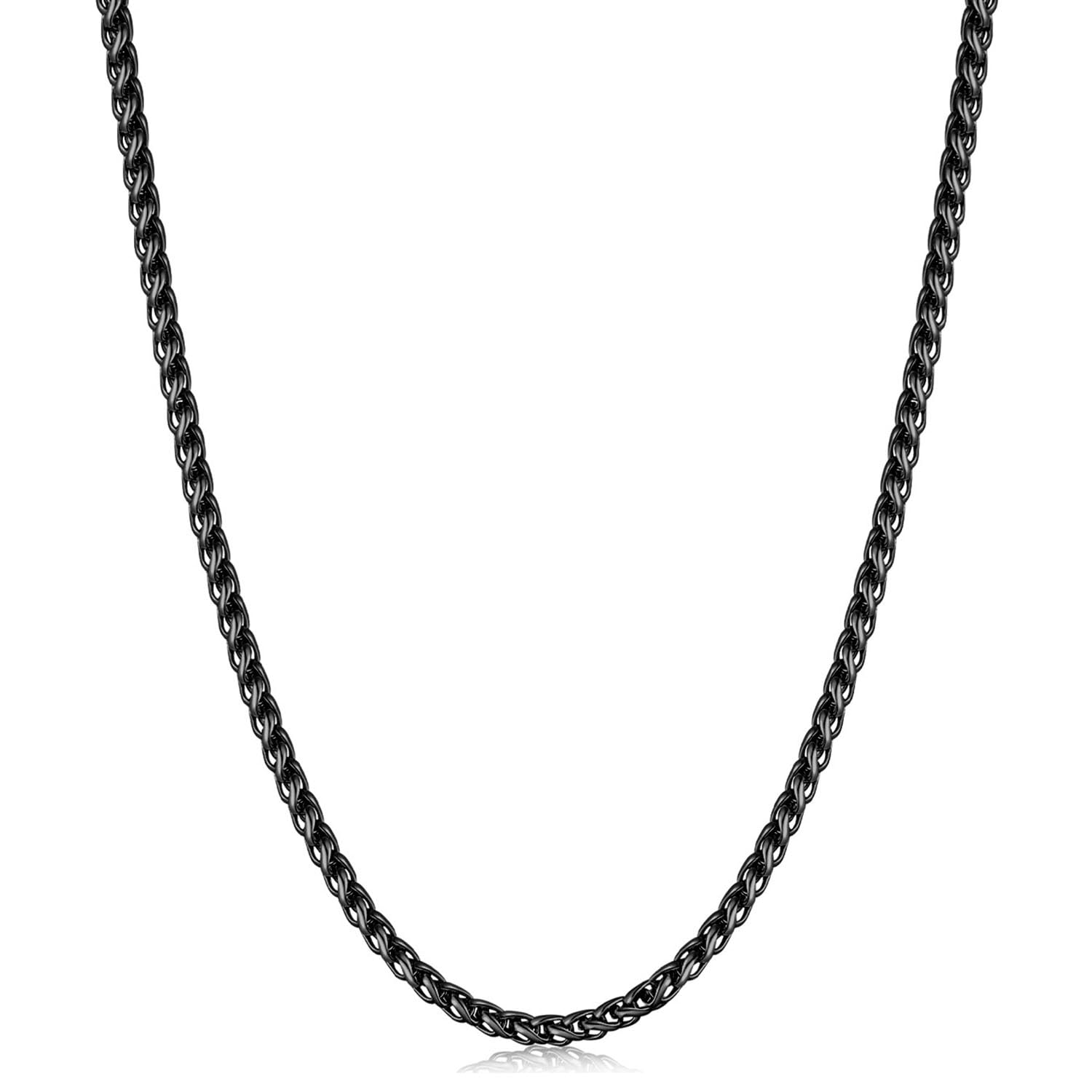 Black Wheat Chains for Men and Women, 2/2.5/3/4/5mm Stainless Steel Necklace Chain, Mens Necklace Jewelry Gift 16-28 Inch