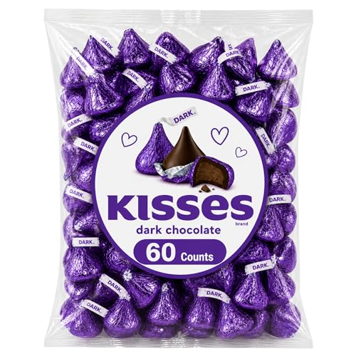 Hersh,eysDark Chocolate Kisses 60 Counts - Purple Wrapped Candy - Special Chocolate Kisses for Halloween, Party Favors, Candy Buffets & Office Treats