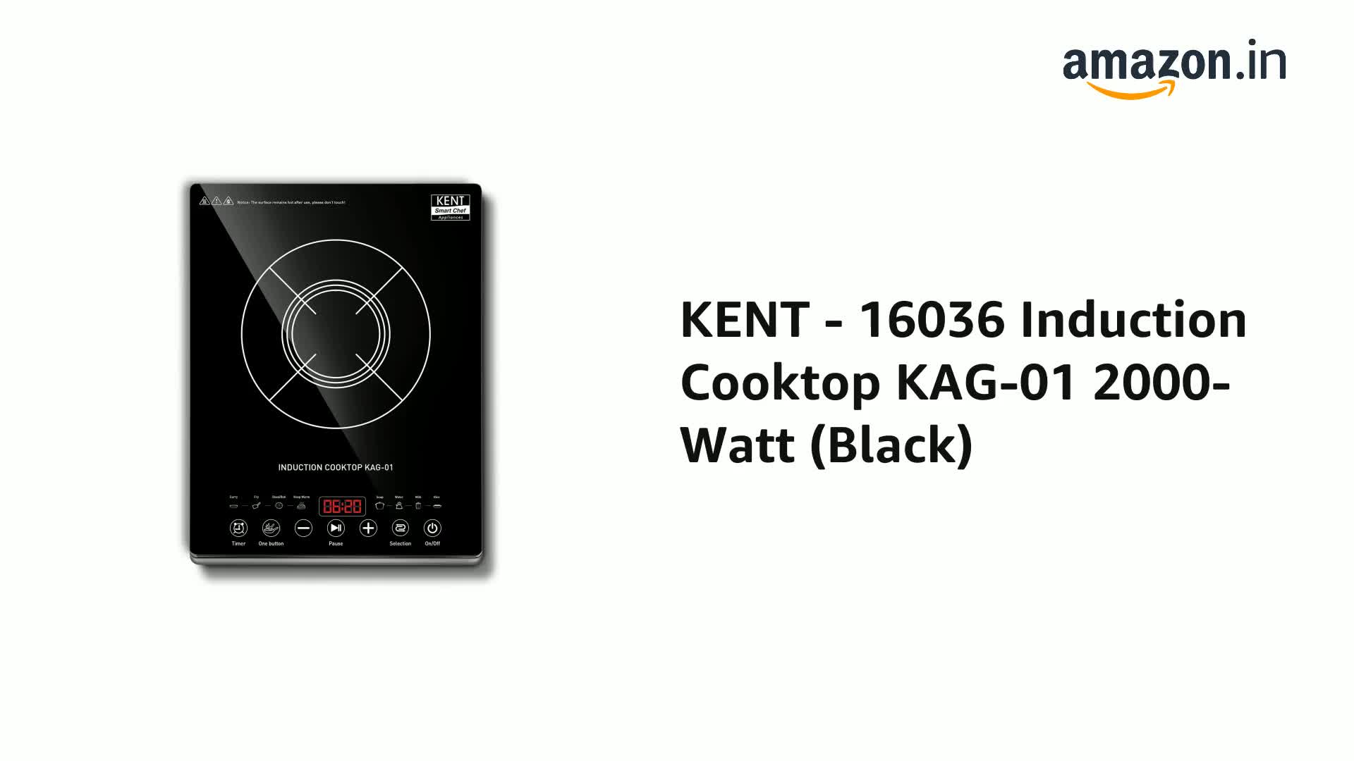 KENT Induction Cooktop KAG01 (16036), 8 Preset Menu, Turbo Cooking