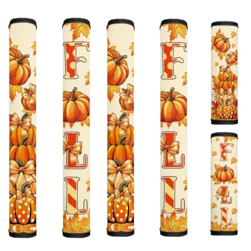 Image of Fall Refrigerator Handle Covers Set of 6 Pumpkin Bow Kitchen Appliance Handle Covers Non-Slip Washable Fridge Door Handle Protector, Keep Off Fingerprints,Food Stains