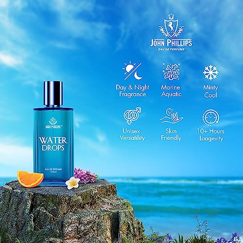 Image of John Phillips Water Drops | Aquatic & Fresh Marine Fragrance | Eau De French Perfume | 2000+ Sprays | Long Lasting Powerful Scent For Men & Women - 125 ml