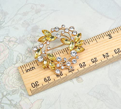 Image of Gyn&Joy Clear Crystal Rhinestone Floral Wreath Pin Brooch BZ005