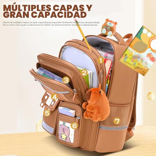 Mochila de capybara con ruedas de gran capacidad escolar con mango retráctil y detalles reflectantes 6