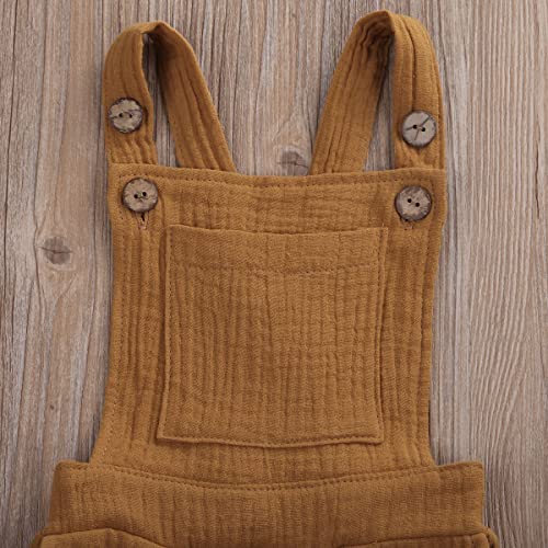 Yingisfitm Kids Toddler Baby Girl Boy Solid Overalls Shorts With Pocket Suspender Trousers Cute Summer Clothes Outfit (3-4T,Brown) #TOP3