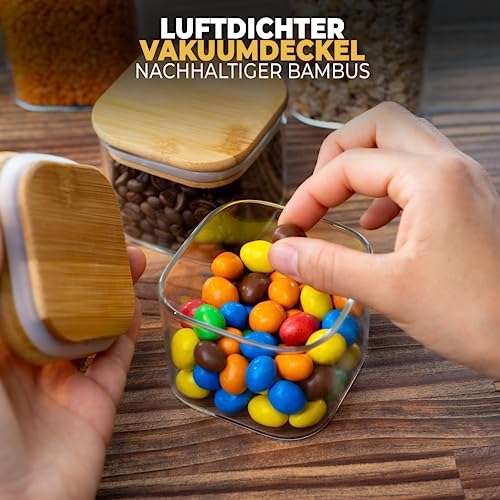 Foto von CLIDOR Vorratsgläser mit Deckel, Eckig - 12er Set - 4x 880ml & 8x 380ml, Erhöhte Glasstärke, Vorratsdosen mit Deckel luftdicht, Aufbewahrungsbox Küche für alle Lebensmittel, Küchen Organizer