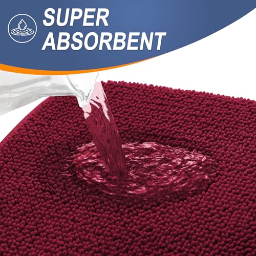 Image of OLANLY Thick Memory Foam Bathroom Runner Rugs 59x24, Extra Soft Absorbent Long Bath Rug, Quick Dry, Non-Slip, Machine Washable Bath Mats for Bathroom, Tub and Shower, Home Decor Accessories, Burgundy