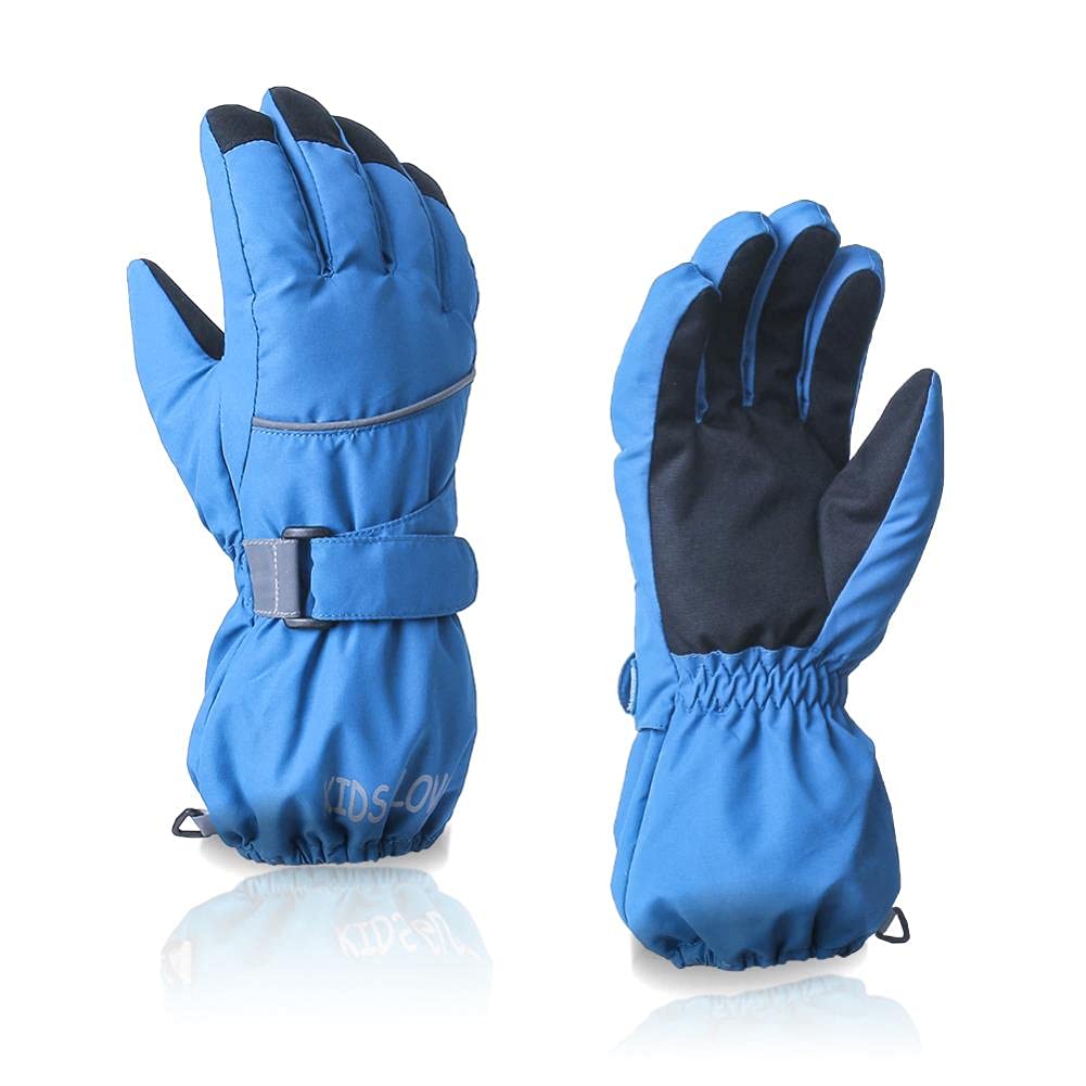 UKKO Gants d'hiver Gants De Ski d'enfants Imperméables d'hiver Chaud Chaud Doigt Gants De Ski pour Garçons Et Filles-Black,12-14 Years Old