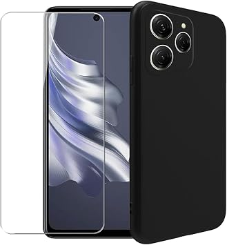 Case for Tecno Spark 20 pro + Glass Screen Protector Tempered Film - Transparent Silicone Soft Flexible Bumper Shockproof TPU Protective Cover Shell for Tecno Spark 20 pro Black