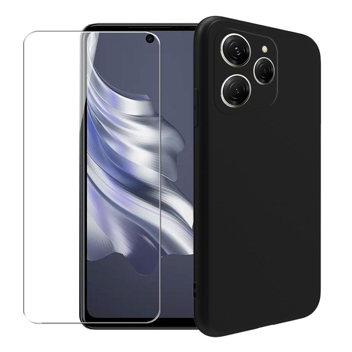 Case for Tecno Spark 20 pro + Glass Screen Protector Tempered Film - Transparent Silicone Soft Flexible Bumper Shockproof TPU Protective Cover Shell for Tecno Spark 20 pro (Black)