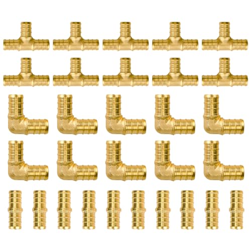 Image of SUNGATOR 30-Pack 1 /2 Inch PEX Fittings Kit, 10 Each Elbow Tee Coupling | Crimp Pipe Fitting