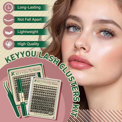 Image of KEYYOU Lash Clusters Kit Soft Natural with Thin Band Easy to DIY at Home