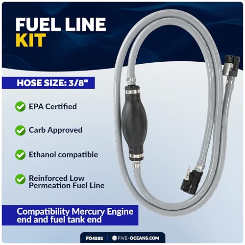 Image of Five Oceans Marine Boat Fuel Line Kit Compatible with Mercury 3 /8-Inch x 6-Foot, EPA /CARB Approved, Leakproof Outboard Fuel Line for All Mercury Engine End & Tank End Male Fitting (Post-1998) - FO4282