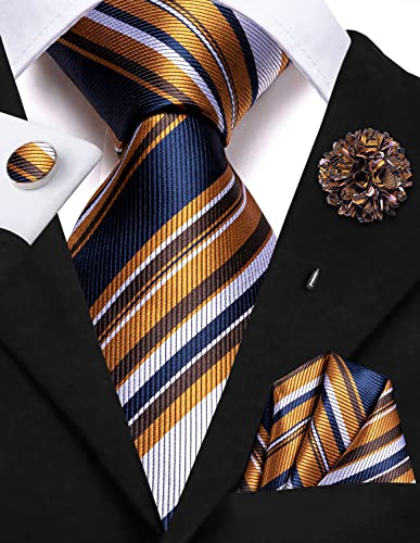 Image of Hi-Tie Men's Silk Ties Formal Woven Classic Necktie Pocket Square Cufflinks Lapel Pin Set Wedding Business