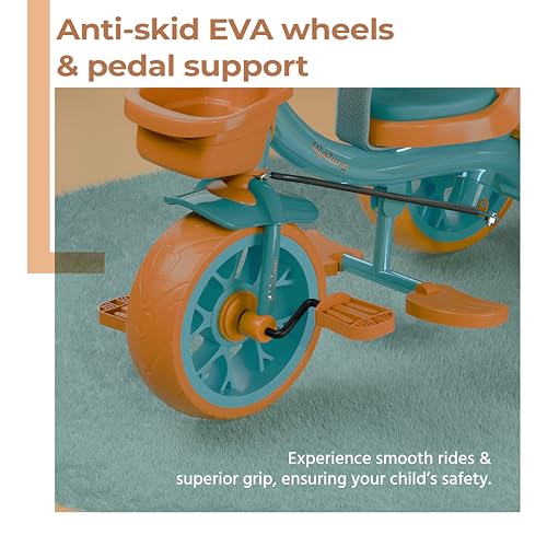 Image of Lifelong Kids Harness Parental Control Tricycle with EVA Wheels, Bell & Storage Basket|Baby Trike|Age Group 1 Years to 4 Years Carrying Capacity Upto 25 kgs(Green /Tan)