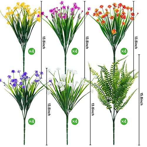 24 Bundles Artificial Flowers For Outdoor Decoration Uv Resistant Fake Plastic Plants Faux Boston Fern Artificial Greenery For Spring Summer Indoor Outdoor Garden Patio Window Box Kitchen Home Decor #TOP1