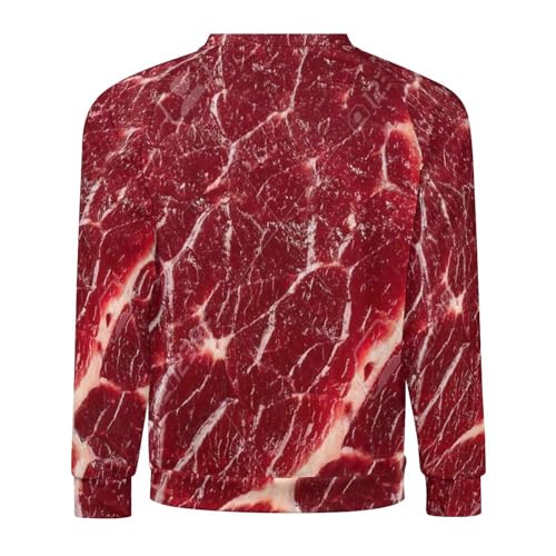 Beef Steak Texture Meat Men's Sweatshirt Casual Basic Loose Comfort Round Neck Graphic Print Sweaters Outdoor4