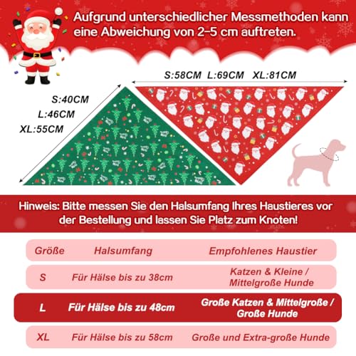 SZEE 2 Stück Hundehalstuch Weihnachten,Hunde Bandana-Festliches Halstuch für Hunde & Katzen mit Santa- und Tannenbaum-Motiv, Weiches Kopftücher Waschbarer Hundehalstücher, Ideale Haustiergeschenk, L