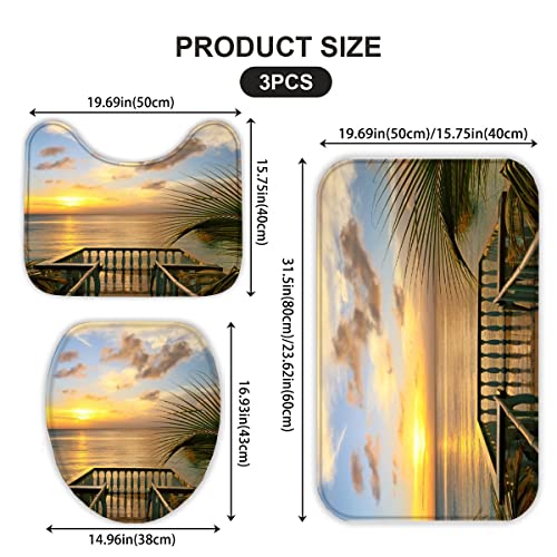 Badematten Set 3D 40x60 Strand Ozean absorbierend 3-teiliges Flanell-Badezimmerteppich-Set maschinenwaschbare weich… – Bild 6