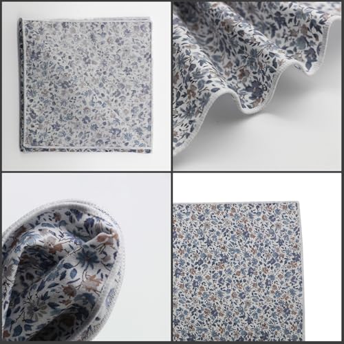 Image of Floral Pocket Squares for Men with Holder Printed Flower Mens Handkerchief Cotton Suit Pocket Hanky for Wedding