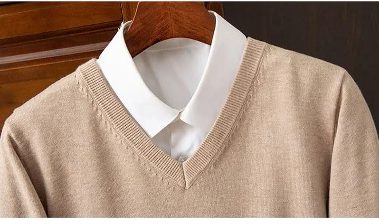 Hamthuit Men's Knitted V-Neck Pullover Long Sleeves Warm Pullover Loose Business Solid Color Sweater2